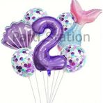 Parti Station Deniz Kızı Konsept 2 Yaş Balon Set Mor Deniz Kızı Mermaid Tema Doğum Günü Folyo Balon Set