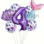Parti Station Deniz Kızı Konsept 4 Yaş Balon Set Mor Deniz Kızı Mermaid Tema Doğum Günü Folyo Balon Set