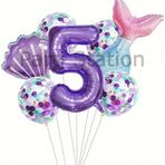 Parti Station Deniz Kızı Konsept 5 Yaş Balon Set Mor Deniz Kızı Mermaid Tema Doğum Günü Folyo Balon Set