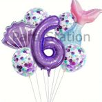 Parti Station Deniz Kızı Konsept 6 Yaş Balon Set Mor Deniz Kızı Mermaid Tema Doğum Günü Folyo Balon Set
