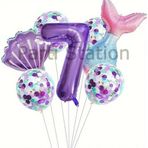 Parti Station Deniz Kızı Konsept 7 Yaş Balon Set Mor Deniz Kızı Mermaid Tema Doğum Günü Folyo Balon Set