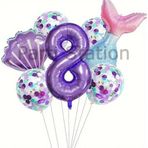 Parti Station Deniz Kızı Konsept 8 Yaş Balon Set Mor Deniz Kızı Mermaid Tema Doğum Günü Folyo Balon Set