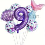 Parti Station Deniz Kızı Konsept 9 Yaş Balon Set Mor Deniz Kızı Mermaid Tema Doğum Günü Folyo Balon Set