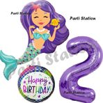 Parti Station Deniz Kızı Konsept Mermaid Deniz Kızı 2 Yaş Balon Set ve Mor Rakam Balon Doğum Günü Parti Balon Set