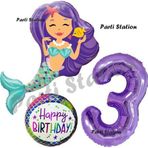 Parti Station Deniz Kızı Konsept Mermaid Deniz Kızı 3 Yaş Balon Set Ve Mor Rakam Balon Doğum Günü Parti Balon Set
