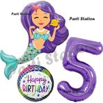 Parti Station Deniz Kızı Konsept Mermaid Deniz Kızı 5 Yaş Balon Set Ve Mor Rakam Balon Doğum Günü Parti Balon Set