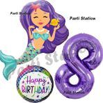 Parti Station Deniz Kızı Konsept Mermaid Deniz Kızı 8 Yaş Balon Set Ve Mor Rakam Balon Doğum Günü Parti Balon Set