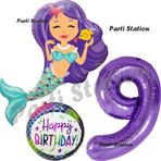 Parti Station Deniz Kızı Konsept Mermaid Deniz Kızı 9 Yaş Balon Set Ve Mor Rakam Balon Doğum Günü Parti Balon Set