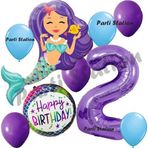 Parti Station Deniz Kızı Mermaid 2 Yaş Balon Set Deniz Kızı Konsept Balon Ve Mor Renk Rakam Balon