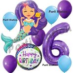 Parti Station Deniz Kızı Mermaid 6 Yaş Balon Set Deniz Kızı Konsept Balon Ve Mor Renk Rakam Balon