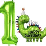 Parti Station Dinozor Balon 1 Yaş Balon Set Dinozor Konsept Balon Ve Yeşil Renk Rakam Balon