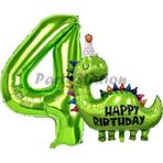 Parti Station Dinozor Balon 4 Yaş Balon Set Dinozor Konsept Balon Ve Yeşil Renk Rakam Balon