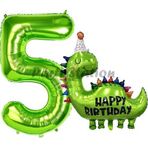 Parti Station Dinozor Balon 5 Yaş Balon Set Dinozor Konsept Balon Ve Yeşil Renk Rakam Balon
