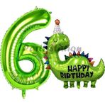 Parti Station Dinozor Balon 6 Yaş Balon Set Dinozor Konsept Balon Ve Yeşil Renk Rakam Balon