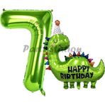 Parti Station Dinozor Balon 7 Yaş Balon Set Dinozor Konsept Balon Ve Yeşil Renk Rakam Balon