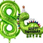Parti Station Dinozor Balon 8 Yaş Balon Set Dinozor Konsept Balon Ve Yeşil Renk Rakam Balon