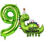 Parti Station Dinozor Balon 9 Yaş Balon Set Dinozor Konsept Balon Ve Yeşil Renk Rakam Balon