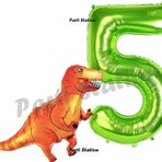 Parti Station Dinozor Konsept 5 Yaş Balon Set Dinozor T-Rex Balon ve Yeşil Rakam Balon Doğum Günü Set
