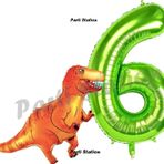 Parti Station Dinozor Konsept 6 Yaş Balon Set Dinozor T-Rex Balon Ve Yeşil Rakam Balon Doğum Günü Set
