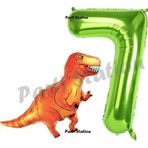 Parti Station Dinozor Konsept 7 Yaş Balon Set Dinozor T-Rex Balon Ve Yeşil Rakam Balon Doğum Günü Set