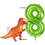 Parti Station Dinozor Konsept 8 Yaş Balon Set Dinozor T-Rex Balon Ve Yeşil Rakam Balon Doğum Günü Set