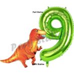 Parti Station Dinozor Konsept 9 Yaş Balon Set Dinozor T-Rex Balon Ve Yeşil Rakam Balon Doğum Günü Set