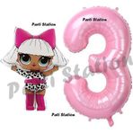 Parti Station Diva Lol Bebek 3 Yaş Balon Ve Pembe Rakam Balon Doğum Günü Parti Set