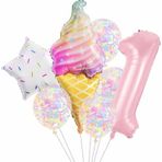 Parti Station Dondurma 1 Yaş Balon Set Yıldız Balon Folyo Set Ice Cream Dondurma Konsept Doğum Günü Set