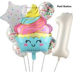 Parti Station Dondurma Cupcake Konsept 1 Yaş Doğum Günü Balon Set İce Cream Cupcake Şef Tema Doğum Günü Balon Set