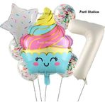 Parti Station Dondurma Cupcake Konsept 7 Yaş Doğum Günü Balon Set İce Cream Cupcake Şef Tema Doğum Günü Balon Set