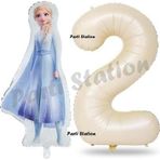 Parti Station Elsa Frozen Balon 2 Yaş Doğum Günü Set Frozen Karlar Ülkesi Konsept Balon Ve Krem Rakam Balon
