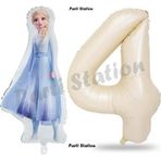 Parti Station Elsa Frozen Balon 4 Yaş Doğum Günü Set Frozen Karlar Ülkesi Konsept Balon ve Krem Rakam Balon