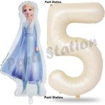 Parti Station Elsa Frozen Balon 5 Yaş Doğum Günü Set Frozen Karlar Ülkesi Konsept Balon Ve Krem Rakam Balon