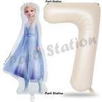 Parti Station Elsa Frozen Balon 7 Yaş Doğum Günü Set Frozen Karlar Ülkesi Konsept Balon Ve Krem Rakam Balon