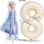 Parti Station Elsa Frozen Balon 8 Yaş Doğum Günü Set Frozen Karlar Ülkesi Konsept Balon Ve Krem Rakam Balon