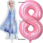 Parti Station Elsa Frozen Balon 8 Yaş Doğum Günü Set Frozen Karlar Ülkesi Konsept Balon Ve Pembe Rakam Balon