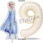 Parti Station Elsa Frozen Balon 9 Yaş Doğum Günü Set Frozen Karlar Ülkesi Konsept Balon Ve Krem Rakam Balon