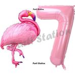 Parti Station Flamingo Balon 7 Yaş Doğum Günü Balon Set Flamingo Konsept Balon ve Pembe Rakam Balon Doğum Günü Set