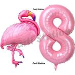 Parti Station Flamingo Balon 8 Yaş Doğum Günü Balon Set Flamingo Konsept Balon Ve Pembe Rakam Balon Doğum Günü Set