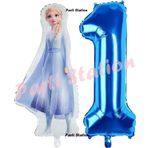 Parti Station Frozen Balon 1 Yaş Doğum Günü Set Frozen Elsa Karlar Ülkesi Konsept Balon Ve Lacivert Rakam Balon