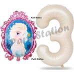 Parti Station Frozen Balon 3 Yaş Doğum Günü Set Karlar Ülkesi Konsept Balon Ve Krem Rakam Balon Doğum Günü Set