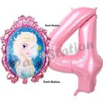Parti Station Frozen Balon 4 Yaş Doğum Günü Set Karlar Ülkesi Konsept Balon Ve Pembe Rakam Balon Doğum Günü Set