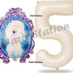 Parti Station Frozen Balon 5 Yaş Doğum Günü Set Frozen Elsa Konsept Balon Ve Krem Rakam Balon Doğum Günü Set