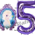 Parti Station Frozen Balon 5 Yaş Doğum Günü Set Frozen Elsa Konsept Balon ve Mor Rakam Balon Doğum Günü Set