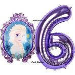Parti Station Frozen Balon 6 Yaş Doğum Günü Set Frozen Elsa Konsept Balon Ve Mor Rakam Balon Doğum Günü Set