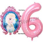 Parti Station Frozen Balon 6 Yaş Doğum Günü Set Karlar Ülkesi Konsept Balon Ve Pembe Rakam Balon Doğum Günü Set