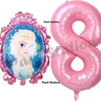 Parti Station Frozen Balon 8 Yaş Doğum Günü Set Karlar Ülkesi Konsept Balon Ve Pembe Rakam Balon Doğum Günü Set