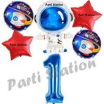 Parti Station Galaksi Uzay Astronot Konsept 1 Yaş Balon Set Uzay Astronot Ve Yıldız Balon Doğum Günü Balon Set