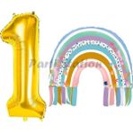 Parti Station Gökkuşağı 1 Yaş Balon Set Mermaid Rainbow Konsept Balon Ve Gold Rakam Balon