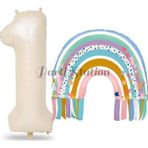 Parti Station Gökkuşağı 1 Yaş Balon Set Mermaid Rainbow Konsept Balon Ve Krem Rakam Balon